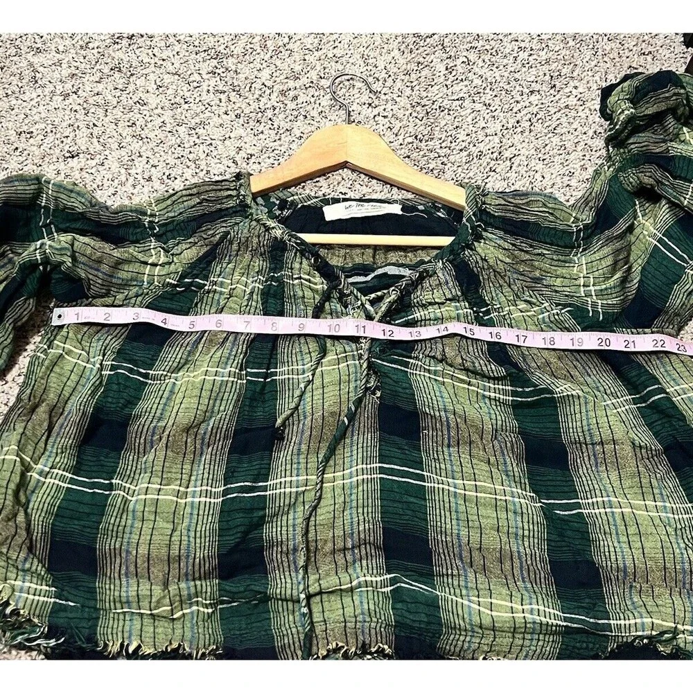 Free People Plaid Tunic Top Oversize Raw Hem Pullover Green Cloudbreaker XS - Picture 9 of 9